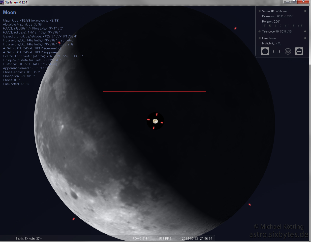 Vergleich scheinbare Größe Mond/Jupiter an 8'' f/10 Optik